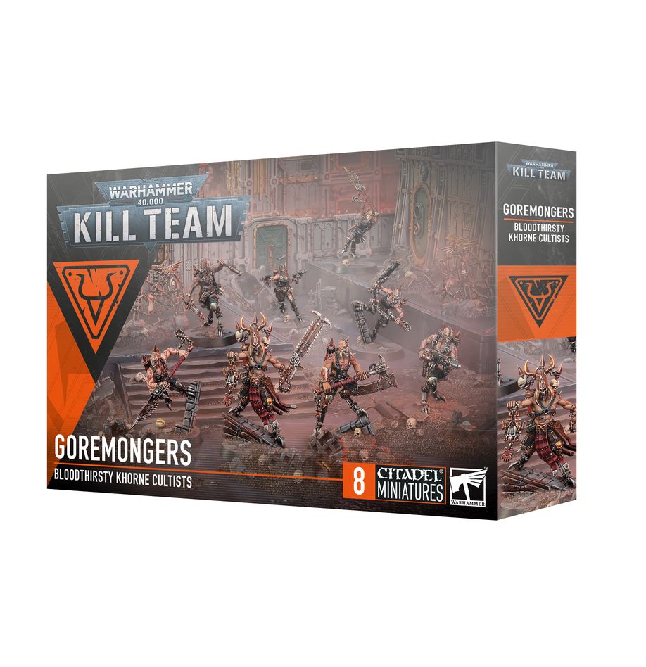 Kill team: goremongers. Los siembrasangres son cultistas fanáticos que han contemplado a los daemons de khorne en todo su esplendor y viven para contarlo. En combate, portan todo tipo de armas concebidas para derramar sangre, desde enormes hachas sierra a dos manos hasta cuchillos, arpones y pistolas automáticas. Con este kit multicomponente de plástico puedes montar 8 siembrasangres para usarlos como sanguinarios agentes siembrasangres en kill team o desplegarlos en ejércitos de devoradores de mundos de warhammer 40,000. El kit incluye diversas opciones, accesorios y cabezas para que personalices tu comando, así como piezas para montar especialistas como el feroz reclamacráneos, el impredecible incitador o el despiadado empalador, entre otros. Dentro de la caja también encontrarás una hoja con 38 marcadores de doble cara de siembrasangres para que lleves fácilmente la cuenta de tu equipo y de los efectos en el juego en plena batalla. El kit contiene 85 piezas de plástico y 8 peanas redondas citadel de 32 mm.  