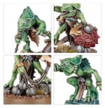 SPEARHEAD: SERAPHON–SUNBLOODED PROWLERS. Los Acechadores Estirpesolar se caracterizan por su sigilo y brutalidad. Estos expertos cazadores son Serafones implacables, encargados de erradicar amenazas específicas para los enigmáticos planes de sus señores slann. Una vez que detectan el rastro de un enemigo, nada salvo la muerte los aparta de su labor. Si quieres reclamar los Reinos Mortales como parte del Gran Plan, esta caja es la forma ideal de comenzar una colección de Serafones o de ampliar tu ejército de Warhammer Age of Sigmar, y resulta más económica que comprar los kits por separado. Las Fauces de Itzl, compuestas por unos feroces Estirpesolar y su escolta de saurios, inspiran al resto de la fuerza con sus valientes hazañas. Junto a ellos marchan a la batalla una unidad de Guerreros Saurios. Los veloces Cazadores de Huanchi capturan cualquier objetivo que el enemigo deje desprotegido, y un Engendro de Chotec brinda apoyo a distancia escupiendo ácido sobre tus adversarios. Estas miniaturas conforman una fuerza completa de Punta de lanza, lo que significa que podrás lanzarte a jugar partidas tácticas e intensas desde el primer momento. El Engendro de Chotec incluye opciones para personalizarlo con dos cabezas distintas, dos tipos de cresta y dos poses diferentes para el cuello. Uno de sus Domadores eslizones lleva un icono sagrado que puede rematarse con una de dos piezas decorativas opcionales. Los Guerreros Saurios incluyen piezas para montar un campeón, un músico con tambor de guerra y un portaestandarte opcionales, con dos iconos distintos para elegir. Las cabezas y escudos pueden intercambiarse entre las miniaturas, y cada guerrero puede armarse con un garrote o una lanza. Los Cazadores de Huanchi están compuestos por 10 Eslizones Camaleón y 3 Terrapaces. Los Eslizones incluyen piezas para montar un campeón, un músico y una Garra de Huanchi opcionales. También hay opciones de armas para que personalices aún más tu unidad.