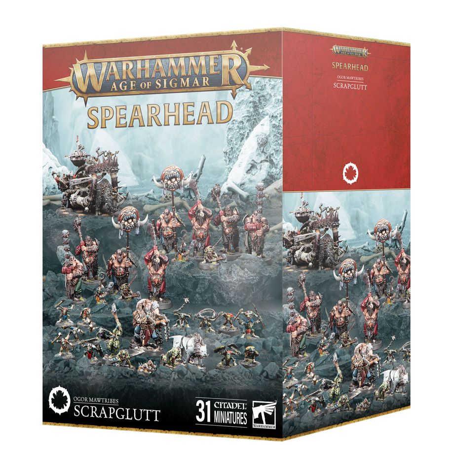 Spesrhead: ogor mawtribes–scrapglutt. Los zampasobras rastrean los campos de batalla abandonados y las chatarrerías, empujados por la obsesión de un cazador ogor de fabricar trampas de lo más creativas. Cualquier pieza útil recogida por unos gnoblars entusiastas puede ser reutilizada como armadura o arma para la banda. Si quieres arrasar por los reinos mortales devorando todo a tu paso, esta caja es la forma perfecta de empezar una nueva colección de mascatribus ogors o de ampliar tu ejército de warhammer age of sigmar, y resulta más económica que comprar los kits por separado. Un corpulento y astuto trampero, junto a su séquito compuesto por un imponente dientes de sable gélidos y un puñado de ingeniosos gnoblars, lidera a los zampasobras. Tras él marchan ocho demoledores tripasduras, una unidad de gnoblars lista para capturar objetivos, y un tirasobras gnoblar que lanza chatarra metálica sobre tus enemigos. Estas miniaturas conforman una fuerza completa de punta de lanza, lo que significa que podrás lanzarte a jugar partidas tácticas e intensas desde el primer momento. Dos de los tripasduras también pueden montarse como campeones jefes tripasduras, otros dos como eructadores tripasduras y dos más como portadores de la mascarruna con la opción de tres sombreretes distintos para el estandarte. Las cabezas, escudos ventrales y armas pueden intercambiarse entre todos los tripasduras. Hay distintas opciones decorativas para los cuernos del tirasobras, que también puede montarse como escupehierros. La unidad de gnoblars cuenta con 13 cabezas intercambiables entre todos los cuerpos del kit.