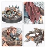 SPESRHEAD: OGOR MAWTRIBES–SCRAPGLUTT. Los Zampasobras rastrean los campos de batalla abandonados y las chatarrerías, empujados por la obsesión de un cazador ogor de fabricar trampas de lo más creativas. Cualquier pieza útil recogida por unos gnoblars entusiastas puede ser reutilizada como armadura o arma para la banda. Si quieres arrasar por los Reinos Mortales devorando todo a tu paso, esta caja es la forma perfecta de empezar una nueva colección de Mascatribus Ogors o de ampliar tu ejército de Warhammer Age of Sigmar, y resulta más económica que comprar los kits por separado. Un corpulento y astuto Trampero, junto a su séquito compuesto por un imponente Dientes de Sable Gélidos y un puñado de ingeniosos gnoblars, lidera a los Zampasobras. Tras él marchan ocho demoledores Tripasduras, una unidad de Gnoblars lista para capturar objetivos, y un Tirasobras Gnoblar que lanza chatarra metálica sobre tus enemigos. Estas miniaturas conforman una fuerza completa de Punta de lanza, lo que significa que podrás lanzarte a jugar partidas tácticas e intensas desde el primer momento. Dos de los Tripasduras también pueden montarse como campeones Jefes Tripasduras, otros dos como Eructadores Tripasduras y dos más como Portadores de la Mascarruna con la opción de tres sombreretes distintos para el estandarte. Las cabezas, escudos ventrales y armas pueden intercambiarse entre todos los Tripasduras. Hay distintas opciones decorativas para los cuernos del Tirasobras, que también puede montarse como Escupehierros. La unidad de Gnoblars cuenta con 13 cabezas intercambiables entre todos los cuerpos del kit.