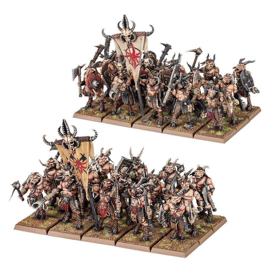 Gor herd. Los gors conforman el grueso de las manadas de guerra. Tienen cabeza y patas de cabra, torso humano, feroces colmillos de lobo (con los que desgarran trozos de carne de sus enemigos) y cuerpos musculosos y robustos con los que satisfacer sus impulsos primarios. Y si algo tienen en común los auténticos hombres bestia son sus cuernos, sin los cuales no pueden considerarse verdaderos gors. Con este kit multicomponente de plástico puedes montar 30 gors, infantería sanguinaria para tus ejércitos de beastmen brayherds en partidas de warhammer: the old world. Son el núcleo ideal para tu fuerza, tan firmes en defensa como peligrosos en ataque. Se pueden montar como una unidad grande o dos unidades de 15 guerreros, cada una con su propio champion, standard bearer y musician opcionales. Los cuernos, cabezas y armas del kit son intercambiables, para que personalizar tus unidades sea de lo más sencillo. El kit contiene 222 piezas de plástico y 30 peanas cuadradas citadel de 25 mm. También incluye una hoja con 204 calcomanías al agua de gran calidad para que decores tus miniaturas de los beastmen brayherds.