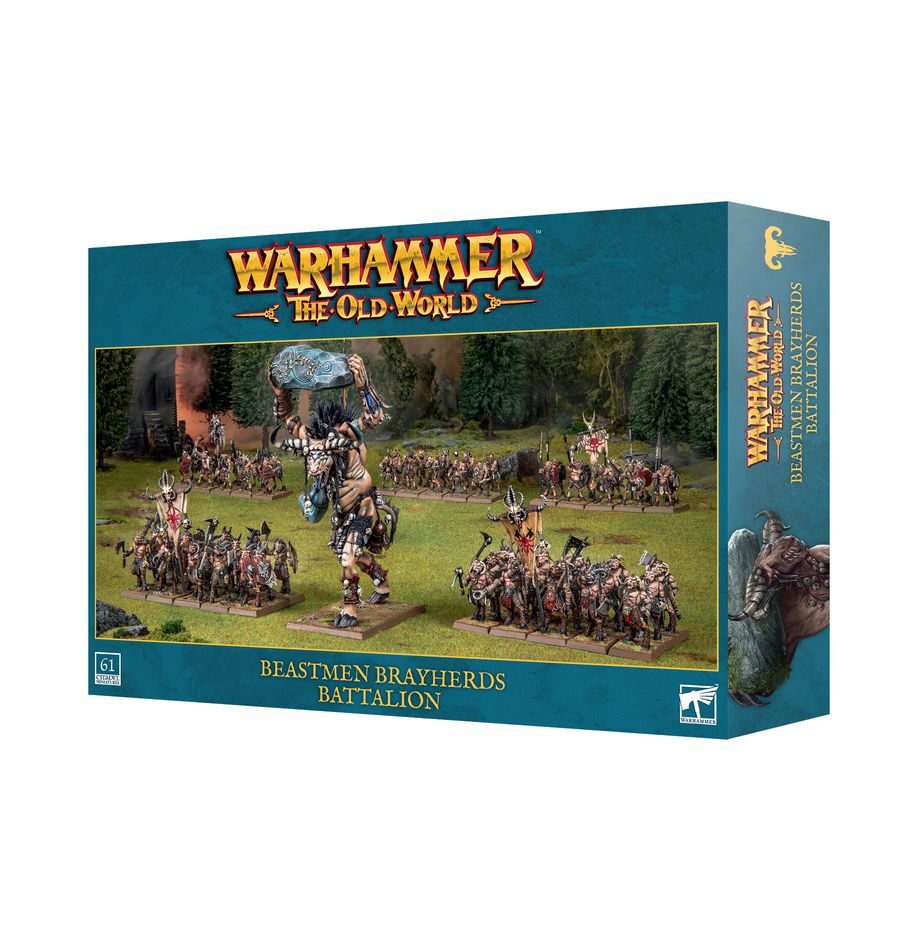 Beastmen brayherds battalion. Más que un ejército disciplinado, las manadas bestiales de hombres bestia son grupos de incursores desorganizados, repletos de criaturas salvajes y babeantes empeñadas en la destrucción y el derramamiento de sangre. Estos monstruos de otro mundo avanzan en hordas despiadadas, armados con hachas, lanzas rudimentarias y escudos. Con esta caja puedes montar un núcleo sólido de un ejército de beastmen brayherds para usar en partidas de warhammer: the old world. Es perfecta para empezar una nueva colección o ampliar la tuya, y más económica que comprar los kits por separado. Un cygor magofóbico, que también puede ensamblarse como un corpulento ghorgon, actúa como eje de esta fuerza, listo para aplastar a tus mayores amenazas. A sus pies, hordas de ungors avanzan en escaramuza. Estos guerreros versátiles pueden armarse con arcos rudimentarios, lanzas o armas de mano y escudos para enfrentarse a cualquier enemigo. Los brutales gors completan tus filas con una avalancha de rudos soldados con armas de mano emparejadas, o bien armas de mano y escudos, para aplastar las líneas enemigas.