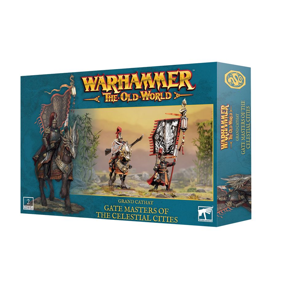 Gate masters of the celestial cities. Los maestros de las puertas de las ciudades celestiales lideran a los guerreros de jade, los soldados profesionales de la gran catai. Al igual que sus tropas, un maestro de las puertas está entrenado para defender las murallas de su ciudad. Son un eslabón vital para ejecutar la voluntad de su señor magistrado, quien confía en sus maestros de las puertas más que en cualquier otro oficial de sus ejércitos. Con este kit multicomponente de plástico puedes montar dos gate masters of the celestial cities, uno a pie y otro sobre un cathayan warhorse. Líderes distinguidos que pueden representar un gate master o un gate keeper para tus armies of grand cathay en warhammer: the old world. Son ideales para comandar desde el frente e inspirar a tus fuerzas hacia la victoria en el mundo de leyenda.