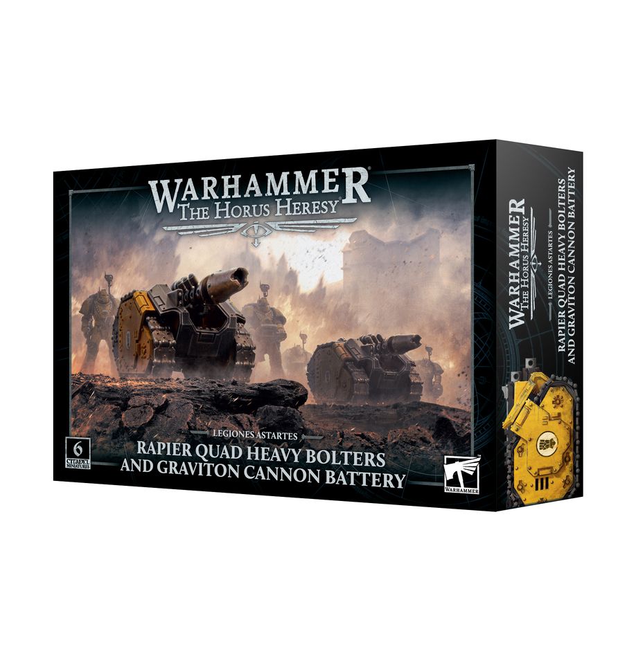 Rapier quad heavy bolters and graviton cannon battery. Los rapiers son blindados oruga semiautomatizados con sistemas de selección de blancos y generadores de energía integrados. Están diseñados para montar armas de apoyo tan grandes y pesadas que ni siquiera los marines espaciales, con su fuerza sobrehumana, son capaces de portarlas. Su armamento incluye quad heavy bolters antinfantería o, para determinadas operaciones especiales, armas más exóticas como el graviton cannon. Con este kit multicomponente de plástico puedes montar dos rapiers y cuatro artilleros, plataformas de armas móviles para tus ejércitos de legiones astartes de warhammer: the horus heresy. Cada rapier puede equiparse con una quad heavy bolter battery antinfantería o un graviton cannon antivehículos. Las cabezas, accesorios y mochilas, intercambiables entre la dotación de dos observadores y dos operadores, te permiten personalizarlos a tu gusto. El kit no trae insignias específicas de ninguna legión, por lo que puedes incluirlo en cualquier fuerza de marines espaciales, tanto si eres leal al emperador como si te has sumado a la rebelión de horus.
