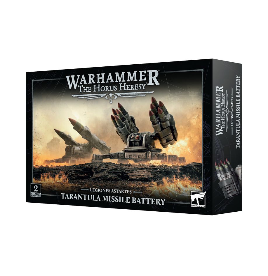 Tarantula missile battery. Las tarantula son plataformas de armas versátiles que suelen emplearse para reforzar flancos expuestos o posiciones de retaguardia y liberar de tareas defensivas a las tropas del adeptus astartes. Son poco más que una sólida base con una torreta móvil, y están diseñadas para montar armas diversas en función de la situación. Aunque sencillas, bien desplegadas son muy efectivas. Con este kit multicomponente de plástico puedes montar dos tarantula missile batteries, plataformas de armas automatizadas para tus ejércitos de legiones astartes de warhammer: the horus heresy. Cada una puede equiparse con un hyperios missile launcher para destruir blindados y aeronaves, o con orias frag missiles para dinamitar hordas de infantería. Sin importar el enemigo al que te enfrentes, siempre encontrarás la configuración perfecta. El kit no trae insignias específicas de ninguna legión, por lo que puedes incluirlo en cualquier fuerza de marines espaciales, tanto si eres leal al emperador como si te has sumado a la rebelión de horus.