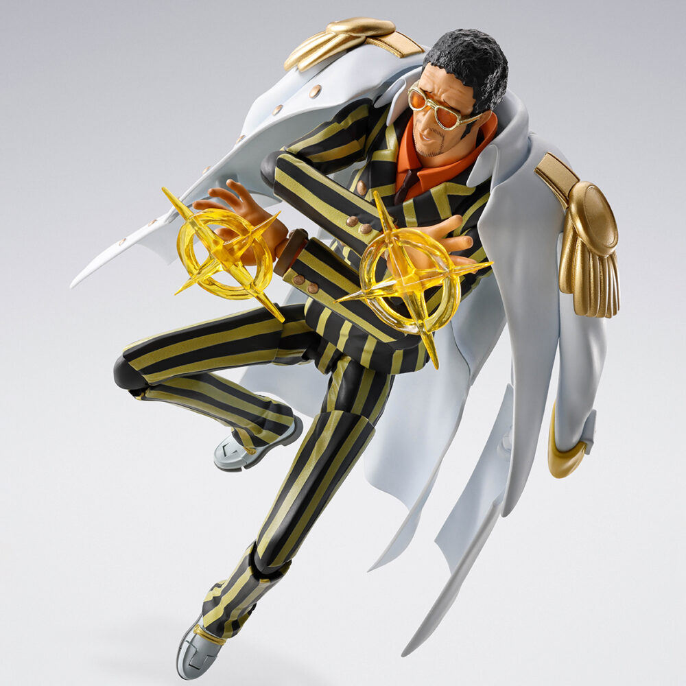 Borsalino future island egghead one piece sh figurts. Se une a la colección s. H. Figuarts de tamashii nations esta figura collectors shop de borsalino (también conocido como kizaru), uno de los tres almirantes del cuartel general de la marina. Mide unos 19 cm y está basada en su aparición en el arco de egghead del anime “one piece”. Incluye 3 x manos izquierdas, 4x manos derechas, 2x expresiones faciales, 1x cabeza adicional, 1x pie derecho, 1x espada ama no murakumo, 1x expositor original y efectos especiales para reproducir las habilidades otorgadas por la fruta del diablo pika pika. Como bonus cuenta con 2 accesorios para las dos figuras de luffy del arco egghead (se venden por separado). Unidades limitadas.