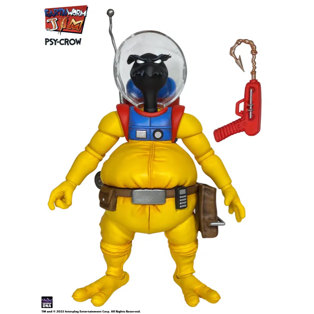 Eartworm jim figura wave 1: psy-crow 15 cm. ¡el azote de los carriles espaciales ha llegado! Psy-crow va tras jim, y está hambriento de carne de gusano. Psy-crow creó accidentalmente a la lombriz jim al dejar caer directamente sobre él el super traje creado por el profesor un mono por cabeza, ¡y no descansará hasta recuperarlo y entregárselo sano y salvo a la reina slug-for-a-butt!