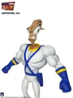 EARTWORM JIM FIGURA WAVE 1: EARTWORM JIM & SNOT 15 CM. La vida de Jim cambió para siempre cuando, de repente, le cayó del cielo un traje cibernético superespacial de alta tecnología e indestructible creado por el Profesor Mono para ser la cabeza de la malvada Reina Babosa-Para-el-Culo. Con sus nuevos poderes, Jim viaja a través de la galaxia luchando contra malvados enemigos en su búsqueda por rescatar a la bella princesa Cómo-se-llame de las malvadas garras de Psy-Crow. ¡Woah Nelly!