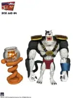 EARTWORM JIM FIGURA WAVE 1: BOB THE KILLER GOLDFISH & 4 15 CM.  ¡Vayan y destruyan! ¡Destruid! ¡DESTRUYE! El megalómano gobernante de La Planeta De Agua, Bob el Pez Asesino, ¡ha llegado! A Bob le acompaña en su búsqueda de la dominación universal su esbirro favorito de los 7 gatos, ¡el enorme #4!