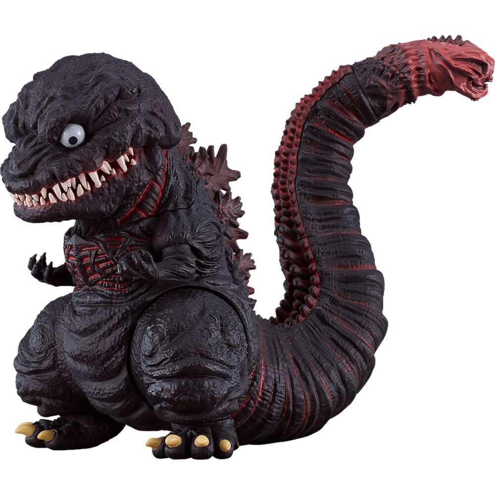Shin godzilla 2016 nendoroid. Good smile company incorpora a su colección nendoroid la figura de godzilla basada en su imponente aparición en la película "shin godzilla" de 2016. Esta figura de aproximadamente 10 cm incluye diversas piezas intercambiables para recrear poses icónicas: 2x placas faciales con mandíbula cerrada y abierta, 2x reguladores dorsales intercambiables, 1x efecto de regulación térmica y 1x efecto de llama explosiva. Se presenta pintada detalladamente, totalmente articulada y con base expositora transparente incluida.