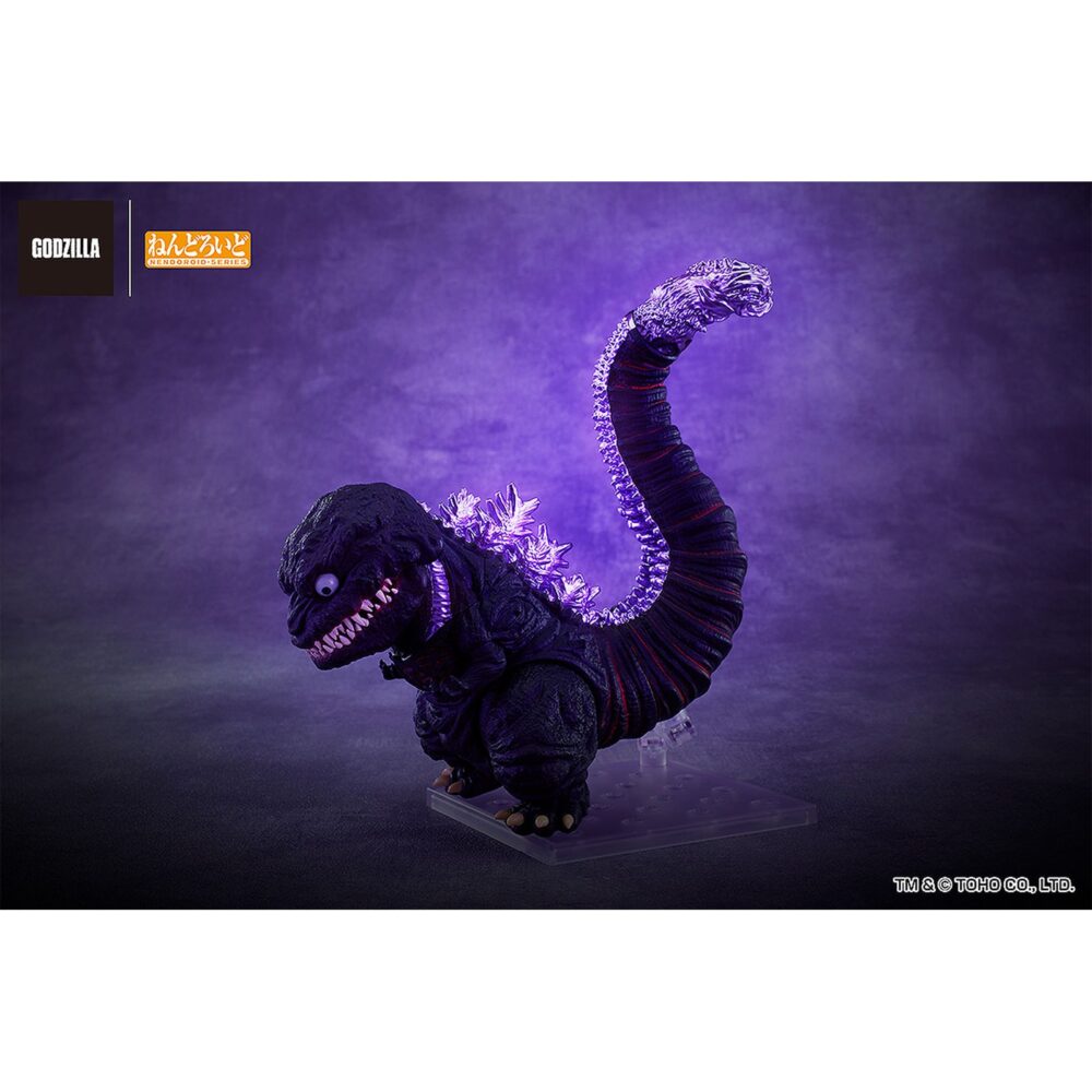 Shin godzilla 2016 nendoroid. Good smile company incorpora a su colección nendoroid la figura de godzilla basada en su imponente aparición en la película "shin godzilla" de 2016. Esta figura de aproximadamente 10 cm incluye diversas piezas intercambiables para recrear poses icónicas: 2x placas faciales con mandíbula cerrada y abierta, 2x reguladores dorsales intercambiables, 1x efecto de regulación térmica y 1x efecto de llama explosiva. Se presenta pintada detalladamente, totalmente articulada y con base expositora transparente incluida.