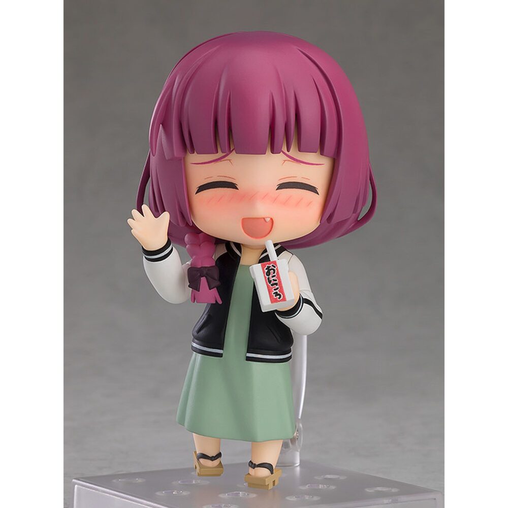 Kikuri hiroi bocchi the rock nendoroid. Good smile company incorpora a su colección nendoroid la figura de kikuri hiroi, bajista y vocalista del grupo musical sick hack del anime "bocchi the rock! ". Esta figura articulada mide aproximadamente 10 cm de altura e incluye una base con soporte transparente para su exposición, 3x placas faciales intercambiables (sonriente, borracha y maniática),1x bajo, 1x "onikoro" y otros accesorios para recrear distintas poses.