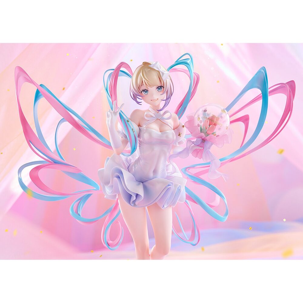 Omgkawaiiangel: anniversary party needy streamer overload 1/7. Good smile company presenta esta figura a escala 1/7 de omg kawaii angel con su vestido de fiesta, inspirada en su aparición en la segunda exposición de "needy streamer overload". Mide aproximadamente 23 cm e incluye 1x base circular de color rosa para su exposición. Destaca por sus coletas con forma de alas y un acabado nacarado de efecto aurora.