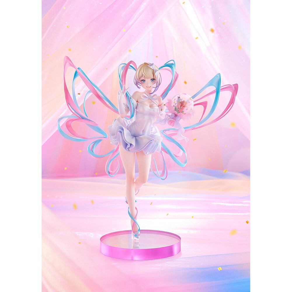 Omgkawaiiangel: anniversary party needy streamer overload 1/7. Good smile company presenta esta figura a escala 1/7 de omg kawaii angel con su vestido de fiesta, inspirada en su aparición en la segunda exposición de "needy streamer overload". Mide aproximadamente 23 cm e incluye 1x base circular de color rosa para su exposición. Destaca por sus coletas con forma de alas y un acabado nacarado de efecto aurora.