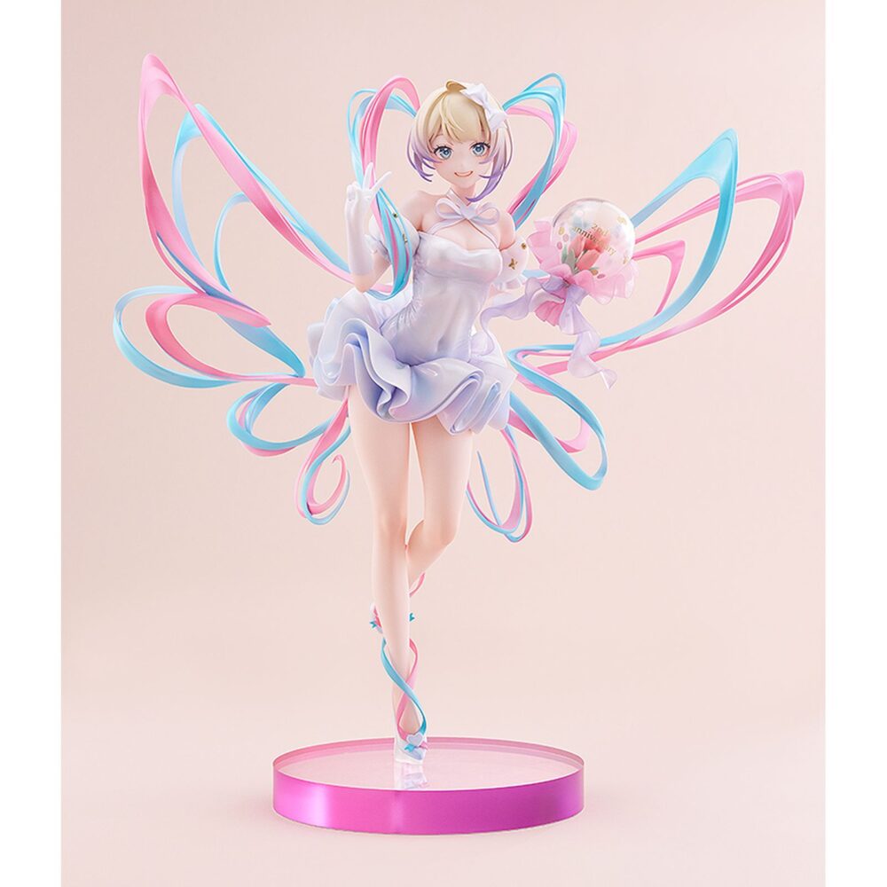 Omgkawaiiangel: anniversary party needy streamer overload 1/7. Good smile company presenta esta figura a escala 1/7 de omg kawaii angel con su vestido de fiesta, inspirada en su aparición en la segunda exposición de "needy streamer overload". Mide aproximadamente 23 cm e incluye 1x base circular de color rosa para su exposición. Destaca por sus coletas con forma de alas y un acabado nacarado de efecto aurora.