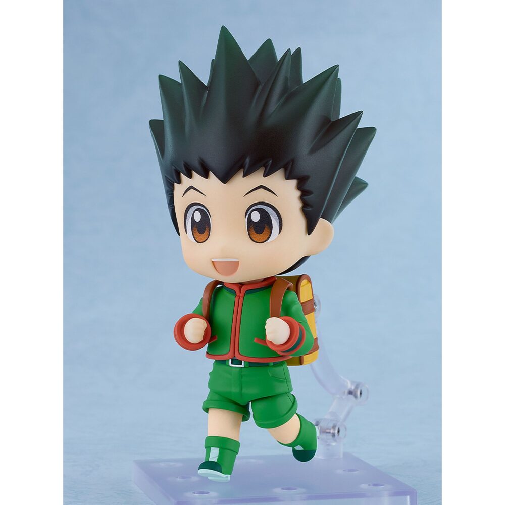 Gon freecss: hunter exam hunter x hunter nendoroid. Good smile company presenta dentro de su línea nendoroid la figura articulada de gon freecss, protagonista del anime "hunter x hunter", vestido para realizar el examen de cazador. Incluye 3x expresiones faciales (alegre, de combate y preocupada) y varios accesorios como 1x mochila, 1x caña de pescar y piezas adicionales para múltiples poses. Mide 10 cm e incluye soporte transparente para exposición.