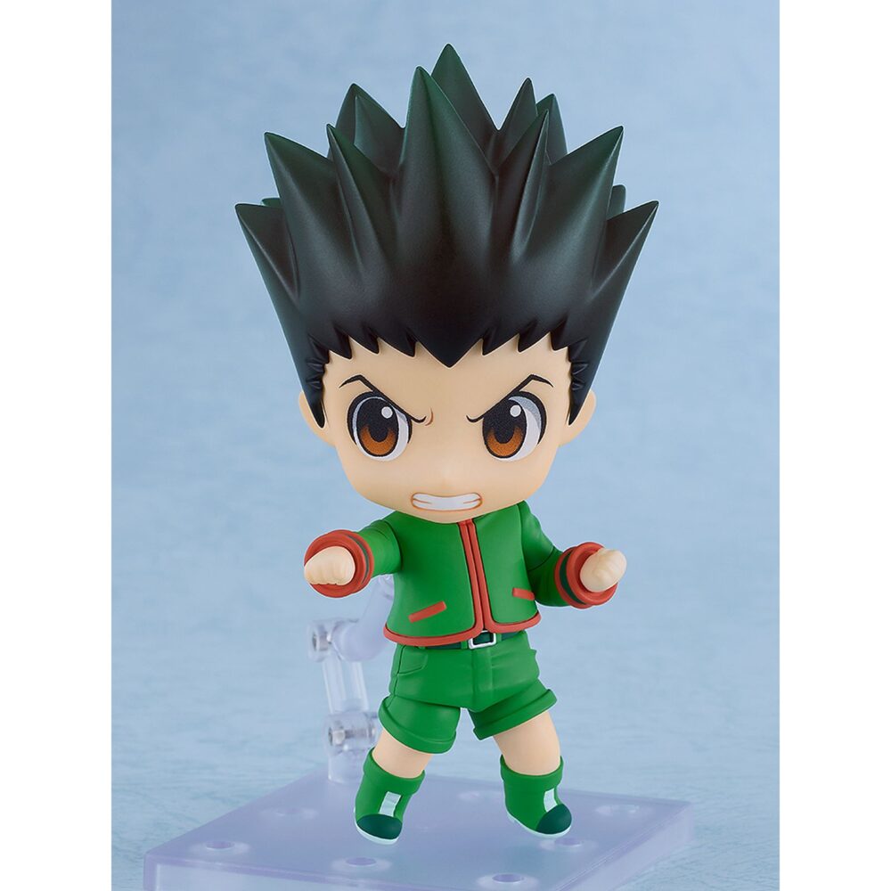 Gon freecss: hunter exam hunter x hunter nendoroid. Good smile company presenta dentro de su línea nendoroid la figura articulada de gon freecss, protagonista del anime "hunter x hunter", vestido para realizar el examen de cazador. Incluye 3x expresiones faciales (alegre, de combate y preocupada) y varios accesorios como 1x mochila, 1x caña de pescar y piezas adicionales para múltiples poses. Mide 10 cm e incluye soporte transparente para exposición.