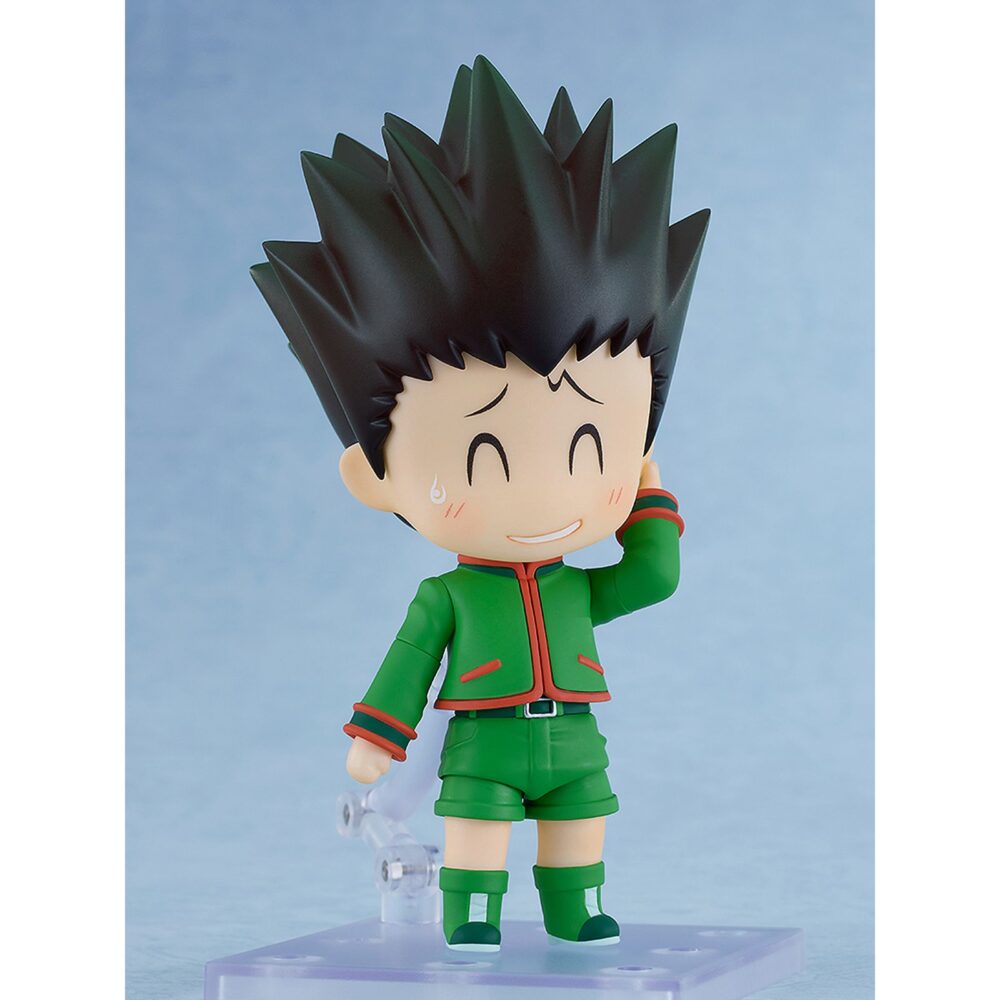 Gon freecss: hunter exam hunter x hunter nendoroid. Good smile company presenta dentro de su línea nendoroid la figura articulada de gon freecss, protagonista del anime "hunter x hunter", vestido para realizar el examen de cazador. Incluye 3x expresiones faciales (alegre, de combate y preocupada) y varios accesorios como 1x mochila, 1x caña de pescar y piezas adicionales para múltiples poses. Mide 10 cm e incluye soporte transparente para exposición.