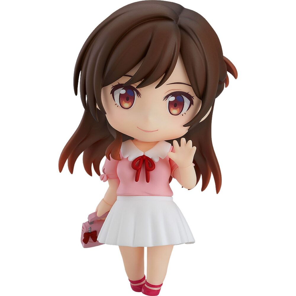 Chizuru mizuhara rent a girlfriend nendoroid. Good smile company vuelve a presentar dentro de su colección nendoroid esta figura de chizuru mizuhara, basada en su aparición en el anime "rent-a-girlfriend". La figura incluye 3x placas faciales intercambiables (estándar, sonrojada y sonriente), así como accesorios opcionales como 1x smartphone, 1x bolso de mano y 1x billete de 10. 000 yenes. Mide aproximadamente 10 cm de alto y está fabricada en abs y pvc. Incluye base con soporte para exposición.