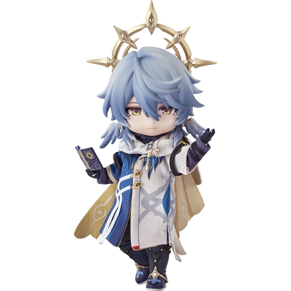 Sunday honkai: star rail nendoroid doll. Good smile company añade a su colección nendoroid doll la figura articulada de sunday, basada en el personaje del videojuego "honkai: star rail". La figura incluye 5x piezas de ropa de tela (capucha, jersey, pantalón, chaqueta y bufanda), 2x manos intercambiables, 1x mano con un ave, 1x mano que sostiene un libro, 1x mano con una pluma, 1x par de botas con imanes, 1x base expositora magnética con brazo transparente articulado para exposición. Mide 10 cm y está fabricada en pvc y abs.