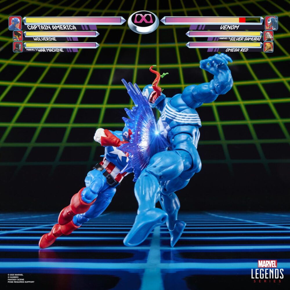 Captain america vs venom gamerverse marvel legends. Hasbro añade a su línea gamerverse de la colección marvel legends series este pack doble de figuras de capitán américa y venom, inspiradas en su aparición como luchadores en el videojuego “marvel vs capcom”. Miden 15 cm con un diseño retro y acabado premium.  