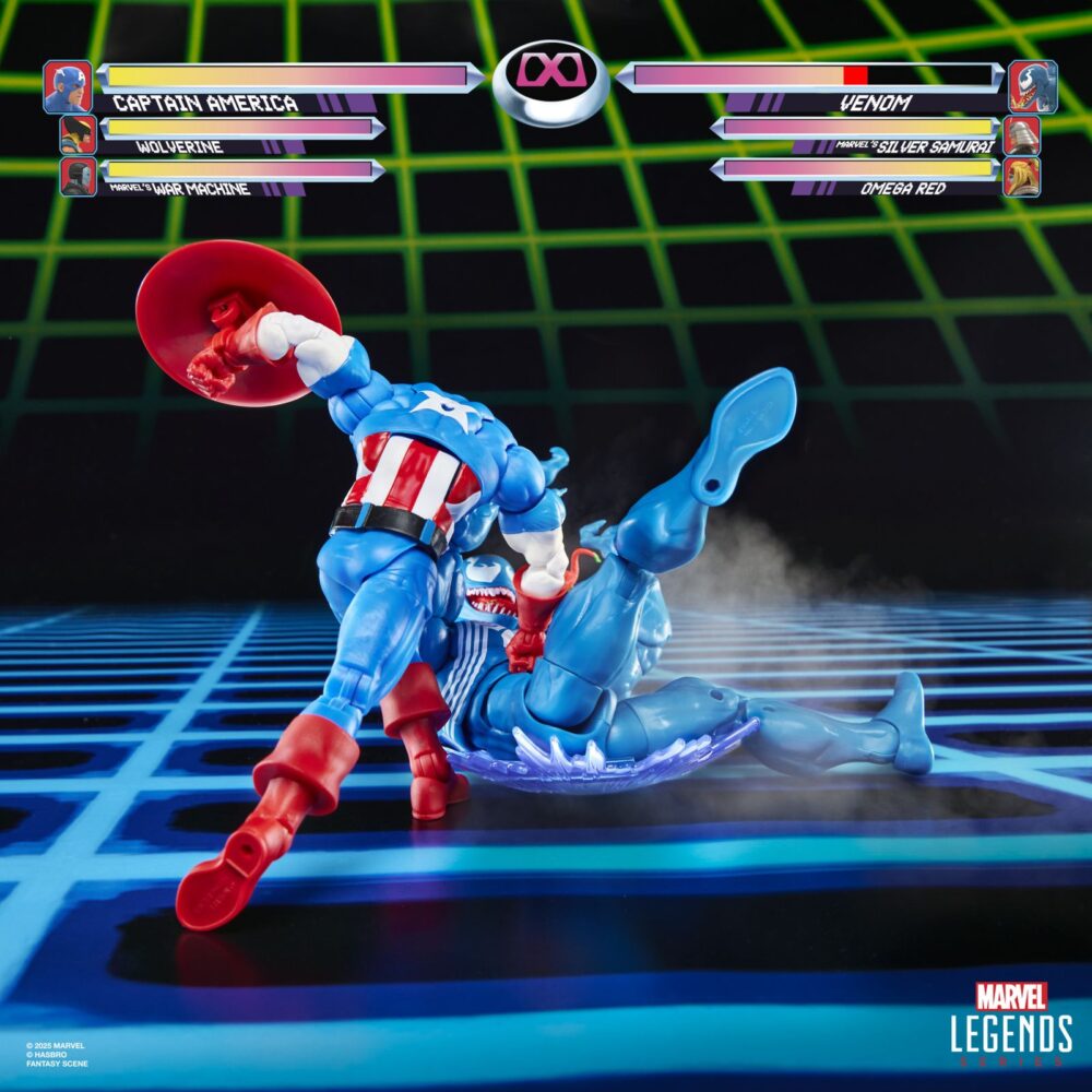 Captain america vs venom gamerverse marvel legends. Hasbro añade a su línea gamerverse de la colección marvel legends series este pack doble de figuras de capitán américa y venom, inspiradas en su aparición como luchadores en el videojuego “marvel vs capcom”. Miden 15 cm con un diseño retro y acabado premium.  
