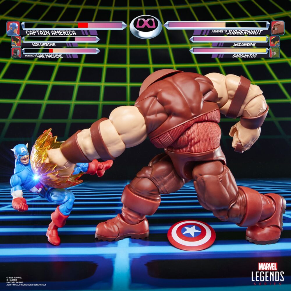 Juggernaut gamerverse marvel legends series. Hasbro incorpora a la línea gamerverse de la colección marvel legends series esta figura articulada de juggernaut basada en su aparición como luchador en la saga de videojuegos "marvel vs capcom". Su altura real alcanza los 22 cm, y ofrece un diseño premium con 20 puntos de articulación que permiten recrear poses dinámicas. Incluye x2 manos alternativas y 1x efecto de golpeo. Se presenta en una caja con ventana con diseño retro. Unidades limitadas.