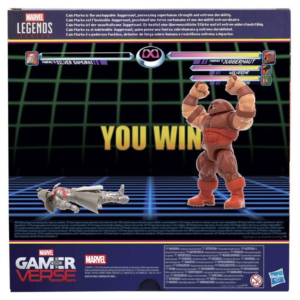 Juggernaut gamerverse marvel legends series. Hasbro incorpora a la línea gamerverse de la colección marvel legends series esta figura articulada de juggernaut basada en su aparición como luchador en la saga de videojuegos "marvel vs capcom". Su altura real alcanza los 22 cm, y ofrece un diseño premium con 20 puntos de articulación que permiten recrear poses dinámicas. Incluye x2 manos alternativas y 1x efecto de golpeo. Se presenta en una caja con ventana con diseño retro. Unidades limitadas.