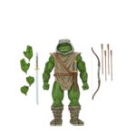 HUNTER LEO TEENAGE MUTANT NINJA TURTLES MIRAGE COMICS. Neca presenta la figura articulada Hunter Leo basada en los cómics originales de "Teenage Mutant Ninja Turtles"  de Mirage Studios. Esta figura mide 18 cm e incluye 1x arco, 1x carcaj para sus armas, 3x flechas, 1x espada, 4x manos intercambiables y 1x cuchillo. Se presenta en una caja con ventana con ilustraciones de Kevin Eastman.