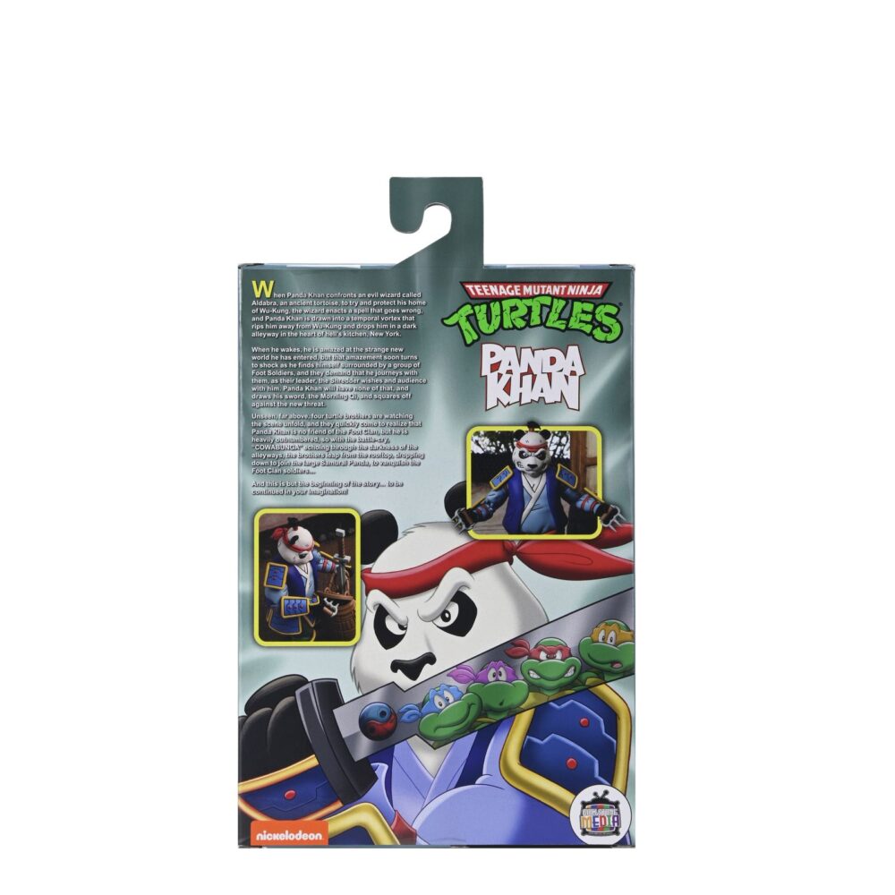 Ultimate panda khan teenage mutant ninja turtles cartoon. Neca, en colaboración con gaelstone media, presenta la esperada figura ultimate panda khan basada en la serie animada "teenage mutant ninja turtles". Esta figura mide 18 cm e incluye 2x cabezas intercambiables, 4x manos intercambiables, 1x mochila, 1x sombrero de bambú, 1x par de garras y 1x morning qi. Las partes superiores de las cabezas también son removibles para colocar el sombrero. Se presenta en una caja con ventana y tapa frontal abatible.