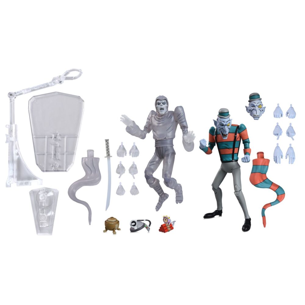 Creepy eddie and shibano-sama teenage mutant ninja turtles cartoon. Neca incorpora a su catálogo este set de figuras articuladas de creepy eddie y shibano-sama, basado en el cómic "teenage mutant ninja turtles: saturday morning adventures". Ambas figuras tienen 18 cm de altura e incluyen 6x pares de manos intercambiables, 1x katana, 2x partes inferiores fantasmales, 1x par de tirantes removibles de creepy eddie, 1x casco dream-o-vision (compatible con la mayoría de las figuras de esta colección), y otros accesorios. El set incorpora una base de exposición con brazo articulado oficial de neca. Presentado en una caja ilustrada con ventana.