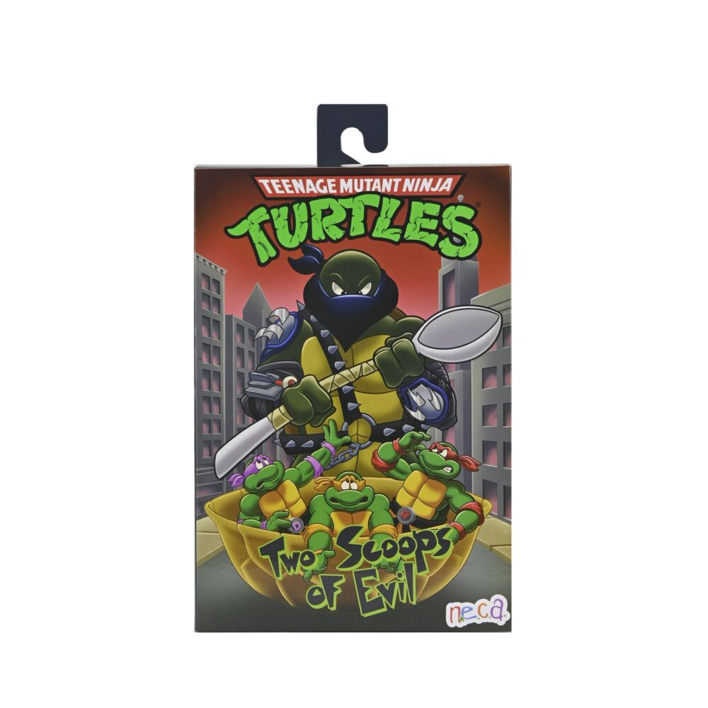 Ultimate dark leo teenage mutant ninja turtles cartoon. Neca suma a su colección la figura articulada ultimate dark leo, la versión oscura de leonardo tras cruzar el portal de donatello y caer bajo el control de shredder. Basada en el número 20 del cómic "teenage mutant ninja turtles: saturday morning adventures", esta figura viene con varios accesorios: 2x espadas, 1x maza, 4x manos intercambiables, 1x máscara de control mental compatible con otras figuras (se venden por separado) y 1x lámina hoolográfica para recrear el portal. Mide aproximadamente 18 cm y se presenta en una caja ilustrada con ventana y tapa abatible.