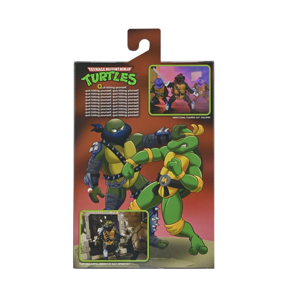 Ultimate dark leo teenage mutant ninja turtles cartoon. Neca suma a su colección la figura articulada ultimate dark leo, la versión oscura de leonardo tras cruzar el portal de donatello y caer bajo el control de shredder. Basada en el número 20 del cómic "teenage mutant ninja turtles: saturday morning adventures", esta figura viene con varios accesorios: 2x espadas, 1x maza, 4x manos intercambiables, 1x máscara de control mental compatible con otras figuras (se venden por separado) y 1x lámina hoolográfica para recrear el portal. Mide aproximadamente 18 cm y se presenta en una caja ilustrada con ventana y tapa abatible.