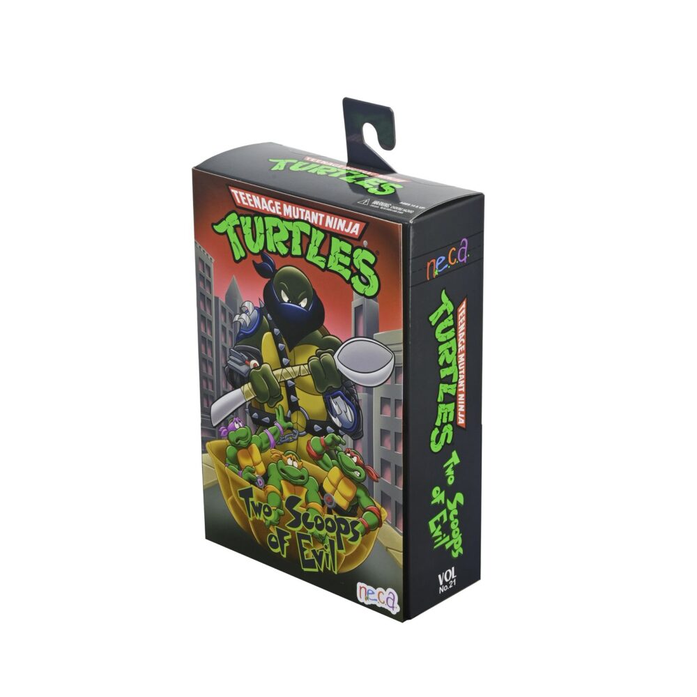 Ultimate dark leo teenage mutant ninja turtles cartoon. Neca suma a su colección la figura articulada ultimate dark leo, la versión oscura de leonardo tras cruzar el portal de donatello y caer bajo el control de shredder. Basada en el número 20 del cómic "teenage mutant ninja turtles: saturday morning adventures", esta figura viene con varios accesorios: 2x espadas, 1x maza, 4x manos intercambiables, 1x máscara de control mental compatible con otras figuras (se venden por separado) y 1x lámina hoolográfica para recrear el portal. Mide aproximadamente 18 cm y se presenta en una caja ilustrada con ventana y tapa abatible.