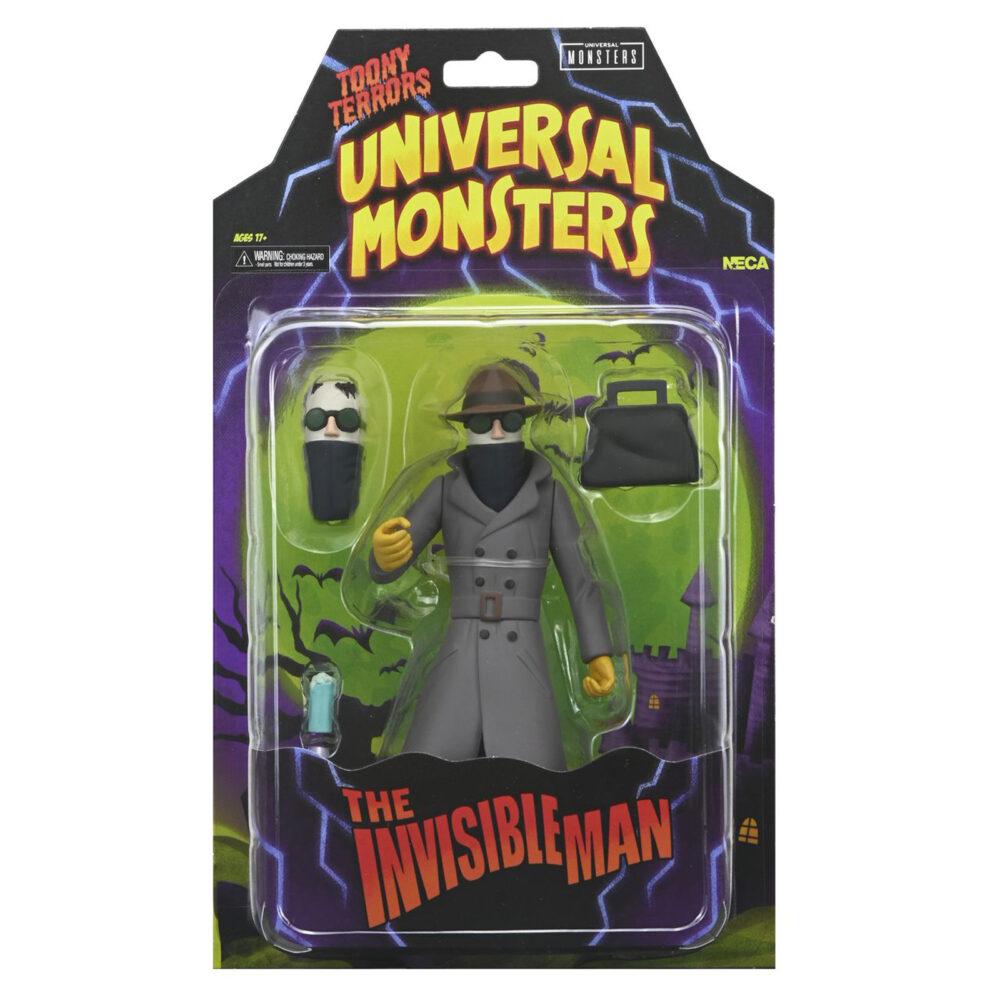 The invisible man universal monsters toony terrors. Neca incorpora a su colección toony terrors la figura articulada a escala de jack griffin, el científico protagonista de la película de 1933 "the invisible man” ("el hombre invisible" en españa). Se presenta en un blíster especial ilustrado con un fondo recortable. Puedes exponerla junto al resto de figuras de esta línea aunque se venden por separado. Lleva la diversión de los dibujos animados del sábado por la mañana a tu colección de terror con estos adorables bichitos. La serie 12 de la línea toony terrors de neca trae más iconos de terror estilizados de universal monsters y muchos más. A los fans de las películas de terror clásicas les encantará este surtido de figuras de acción con el hombre invisible, la novia de frankenstein, la criatura de la laguna negra y el fantasma de la ópera. Con una altura de 15 cm, cada figura se vende por separado y se presenta en un blíster.