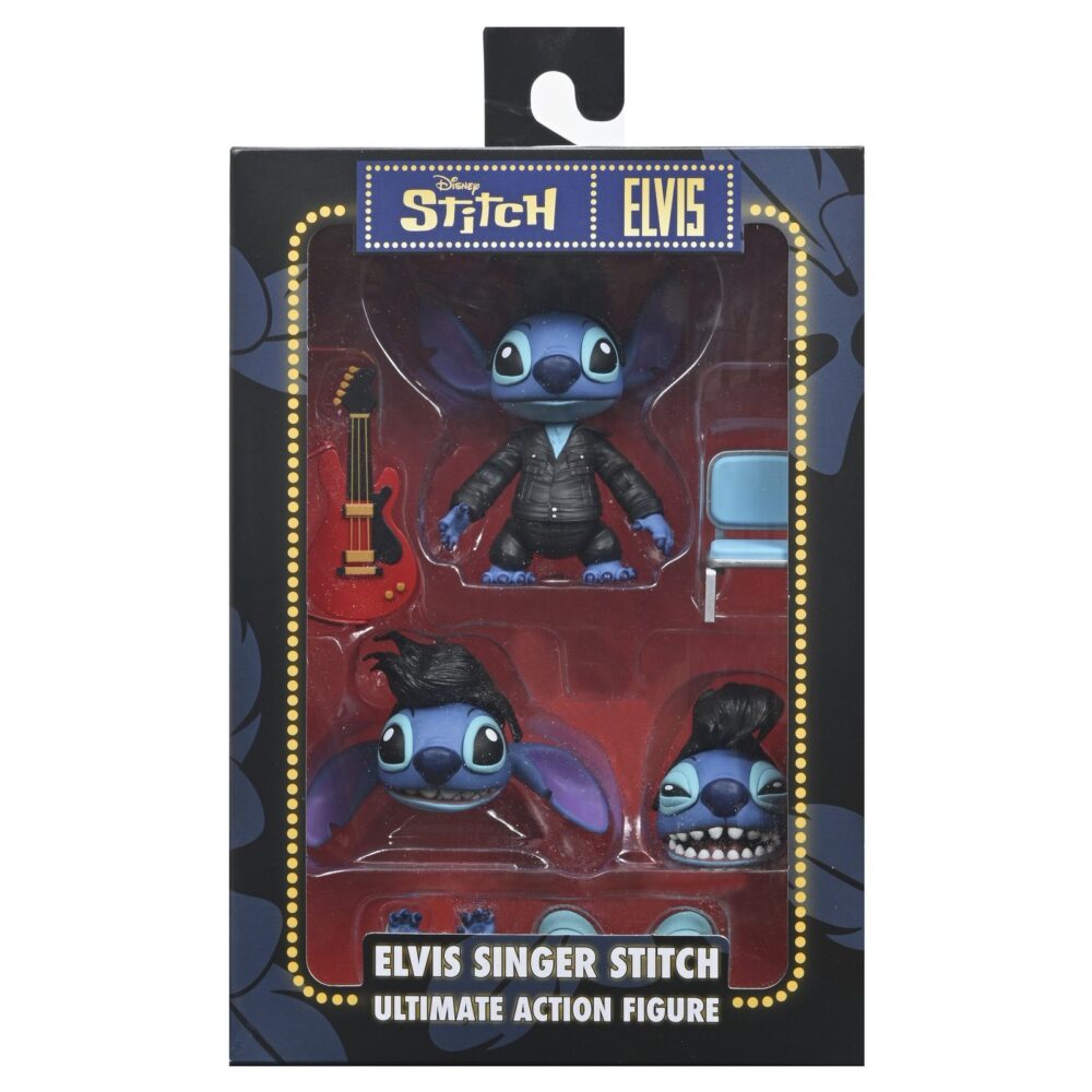 Ultimate singer elvis stitch lilo & stitch. ¿estás listo para el rock? La colección disney stitch inspired by elvis es la forma perfecta de celebrar a disney stitch y mostrar tu amor por la legendaria estrella del rock elvis presley. Estas creaciones con licencia oficial que presentan a disney stitch vestido de elvis seguro que añaden un poco de encanto rock 'n' roll y nostalgia a tu colección. Tu ohana de figuritas no estará completa sin esta figurita de elvis cantante definitivo de neca. Vestida con un traje de cuero negro como el que llevaba elvis, esta figura articulada de disney stitch mide más de 5 cm y está lista para dar un espectáculo que nunca olvidarás. Los accesorios incluyen cabezas, manos, pelo y ojos intercambiables, además de una guitarra y una silla. Viene en un embalaje apto para coleccionistas.