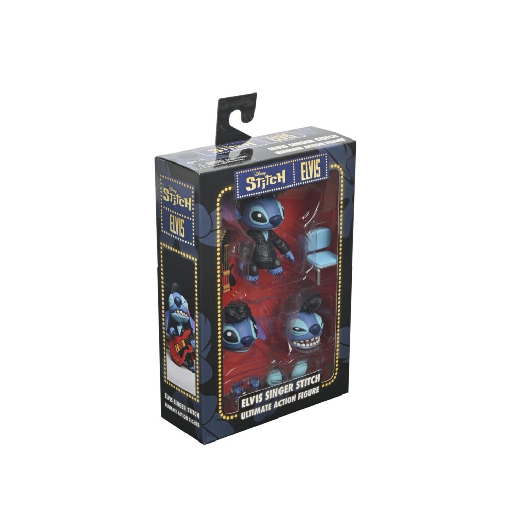 Ultimate singer elvis stitch lilo & stitch. ¿estás listo para el rock? La colección disney stitch inspired by elvis es la forma perfecta de celebrar a disney stitch y mostrar tu amor por la legendaria estrella del rock elvis presley. Estas creaciones con licencia oficial que presentan a disney stitch vestido de elvis seguro que añaden un poco de encanto rock 'n' roll y nostalgia a tu colección. Tu ohana de figuritas no estará completa sin esta figurita de elvis cantante definitivo de neca. Vestida con un traje de cuero negro como el que llevaba elvis, esta figura articulada de disney stitch mide más de 5 cm y está lista para dar un espectáculo que nunca olvidarás. Los accesorios incluyen cabezas, manos, pelo y ojos intercambiables, además de una guitarra y una silla. Viene en un embalaje apto para coleccionistas.
