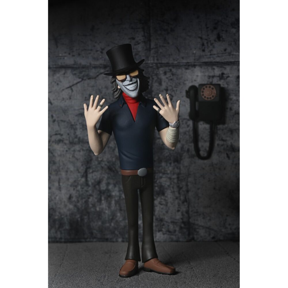 The grabber the black phone toony terrors. Neca añade a su línea toony terrors esta figura de the grabber, el inquietante villano de la película "the black phone". Con una altura de 15 cm, esta figura con estética de dibujos animados incluye 1x teléfono de pared como accesorio. Se entrega en blíster con fondo recortable para su exhibición.