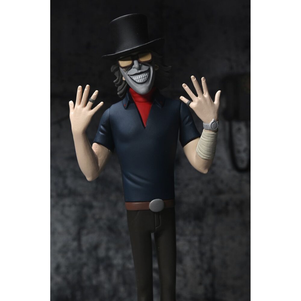 The grabber the black phone toony terrors. Neca añade a su línea toony terrors esta figura de the grabber, el inquietante villano de la película "the black phone". Con una altura de 15 cm, esta figura con estética de dibujos animados incluye 1x teléfono de pared como accesorio. Se entrega en blíster con fondo recortable para su exhibición.