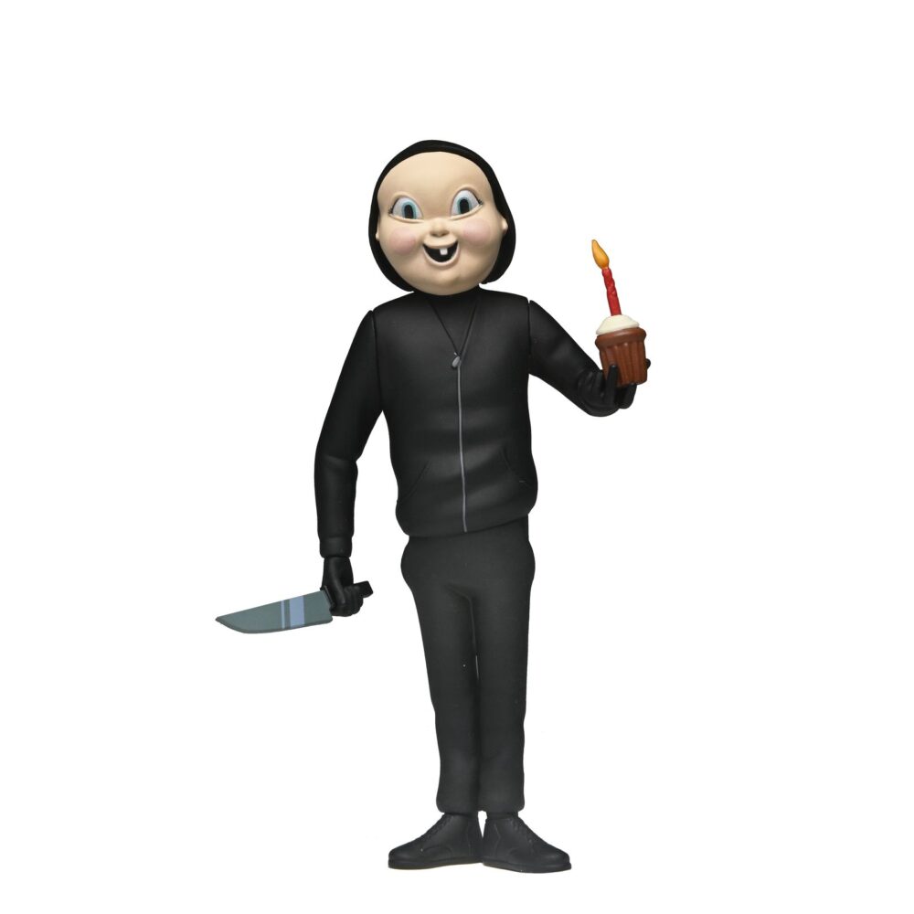 Babyface killer happy death day toony terrors. Neca lanza, dentro de la línea toony terrors, esta figura del asesino babyface basada en el personaje de la película de culto "happy death day" ("feliz día de tu muerte" en españa). Esta figura con estilo caricaturesco mide 15 cm incluye 1x cuchillo y 1x cupcake como accesorios. Viene en blíster con fondo recortable para exhibición.