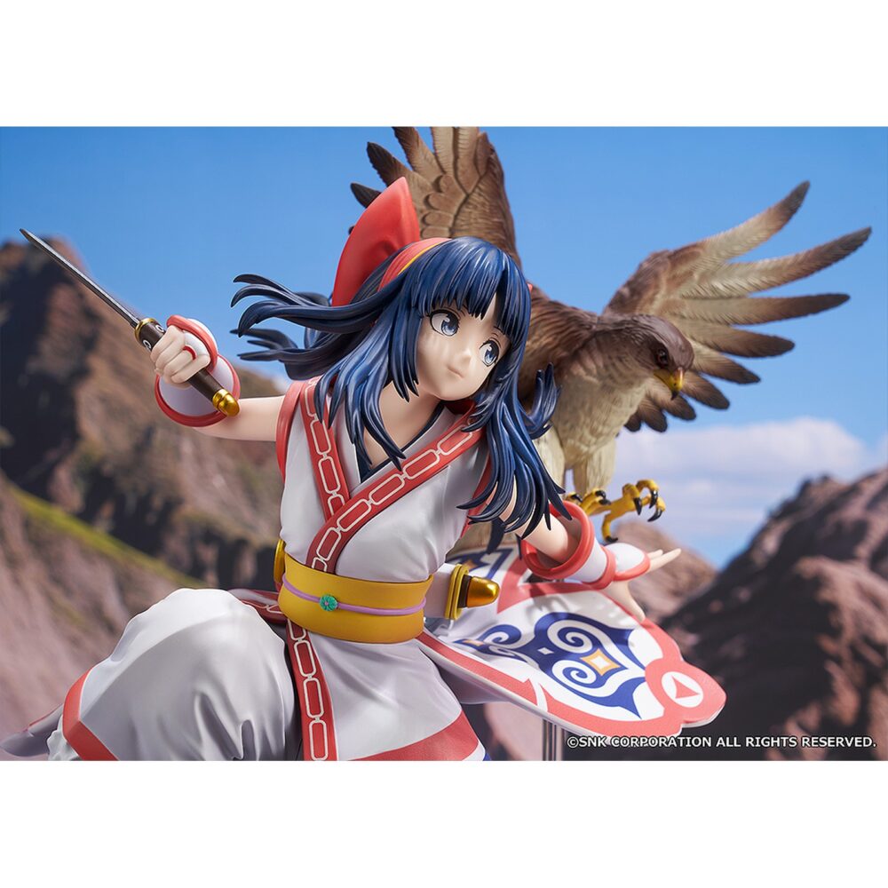 Nakoruru samurai spirits 1/7. Proof presenta la estatua de nakoruru basada en dicha luchadora de la saga "samurai shodown", concretamente en el aspecto que luce en el videojuego de 2019. Tiene una altura de 29,5 cm a escala 1/7. La guerrera kamubi se muestra blandiendo su espada, chichi-ushi, sobre una base rocosa junto a su compañero halcón mamahaha. Está fabricada en pvc y abs.