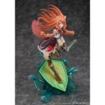 RAPHTALIA THE RISING OF THE SHIELD HERO 1/7. Proof presenta la figura a escala 1/7 de Raphtalia, inspirada en la 2ª temporada del anime "The Rising of the Shield Hero". Esta heroína se presenta en posición de ataque con su vestimenta de batalla, sobre una base en forma de escudo sobre salpicaduras de agua. Mide aproximadamente 27 cm y está fabricada en PVC.