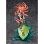 RAPHTALIA THE RISING OF THE SHIELD HERO 1/7. Proof presenta la figura a escala 1/7 de Raphtalia, inspirada en la 2ª temporada del anime "The Rising of the Shield Hero". Esta heroína se presenta en posición de ataque con su vestimenta de batalla, sobre una base en forma de escudo sobre salpicaduras de agua. Mide aproximadamente 27 cm y está fabricada en PVC.