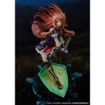 RAPHTALIA THE RISING OF THE SHIELD HERO 1/7. Proof presenta la figura a escala 1/7 de Raphtalia, inspirada en la 2ª temporada del anime "The Rising of the Shield Hero". Esta heroína se presenta en posición de ataque con su vestimenta de batalla, sobre una base en forma de escudo sobre salpicaduras de agua. Mide aproximadamente 27 cm y está fabricada en PVC.