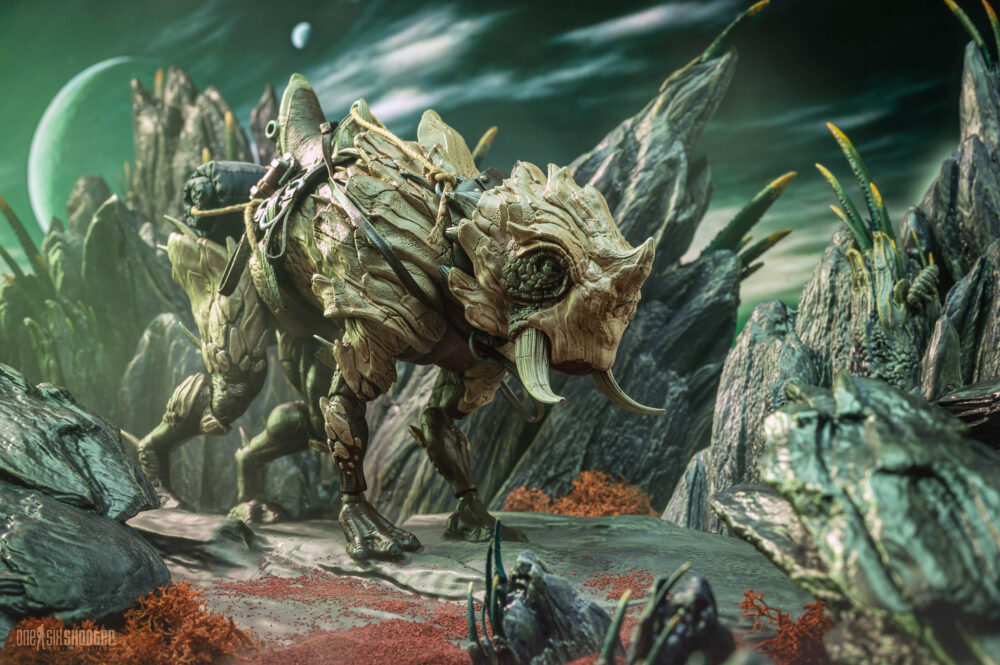 Bunji (deluxe creature) cosmic legions: oxkrewe book.  mucho más dóciles que sus primos de las tierras bajas, los jabalíes de montaña son bestias robustas conocidas por su gran fuerza y su inquebrantable lealtad a la manada. Esta lealtad se extiende a los adiestradores con los que entablan amistad y a los que permiten ensillarles como montura. Separado de su manada cuando era un ternero, bunji fue encontrado perdido en los páramos de thraxxon por un grupo de vagabundos de veeblian. Manteniendo a la cría con vida, los veeblianos intentaron reunir a la criatura con los suyos, pero descubrieron que la manada había sido atacada y asesinada por cazadores. Sabiendo que la cría no sobreviviría por sí sola, un veebliano llamado ahgcha la crió, formando con ella un vínculo inquebrantable que superaba incluso las tendencias naturales de estas afables bestias. Sabiendo que el ternero no sobreviviría por sí solo, un veebliano llamado ahgcha crió a la criatura, formando un vínculo inquebrantable con el huargo que superaba incluso las tendencias naturales de estas afables bestias.