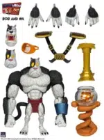 EARTWORM JIM FIGURA WAVE 1: BOB THE KILLER GOLDFISH & 4 15 CM.  ¡Vayan y destruyan! ¡Destruid! ¡DESTRUYE! El megalómano gobernante de La Planeta De Agua, Bob el Pez Asesino, ¡ha llegado! A Bob le acompaña en su búsqueda de la dominación universal su esbirro favorito de los 7 gatos, ¡el enorme #4!