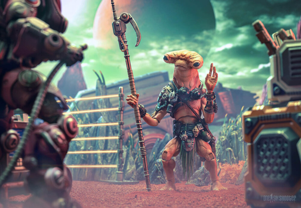 Cosmic legions: oxkrewe book one thraxxon figura uk-ha. Como planeta remoto, thraxxon es muy primitivo desde el punto de vista tecnológico. Mientras que los thraxxianos rechazan cualquier tecnología no nativa, los veeblianos veneran esa misma tecnología, tratándola con fascinación y entusiasmo. Parte de una sociedad estructurada, similar a una colmena, con casas construidas en los vastos acantilados que se alzan desde los valles de thraxxon, los veeblianos adornan esos hogares con las curiosidades tecnológicas desechadas que encuentran. La mayoría de los veeblianos consideran estas baratijas como tesoros misteriosos, pero algunos, como ukha, han aprendido a reparar y usar algunos de los objetos que han encontrado, lo que los hace aún más venerados por sus tribus. La oxkrewe se muestra cautelosa al contactar con otro nativo de thraxxon, pero ukha rápidamente tranquiliza a la tripulación y se muestra útil. Mientras ayuda al mecánico de la tripulación, kogg, a reparar algunos equipos de demolición, el veeblian también proporciona a la tripulación información invaluable sobre el planeta en el que se encuentran varados y las especies que habitan thraxxon.