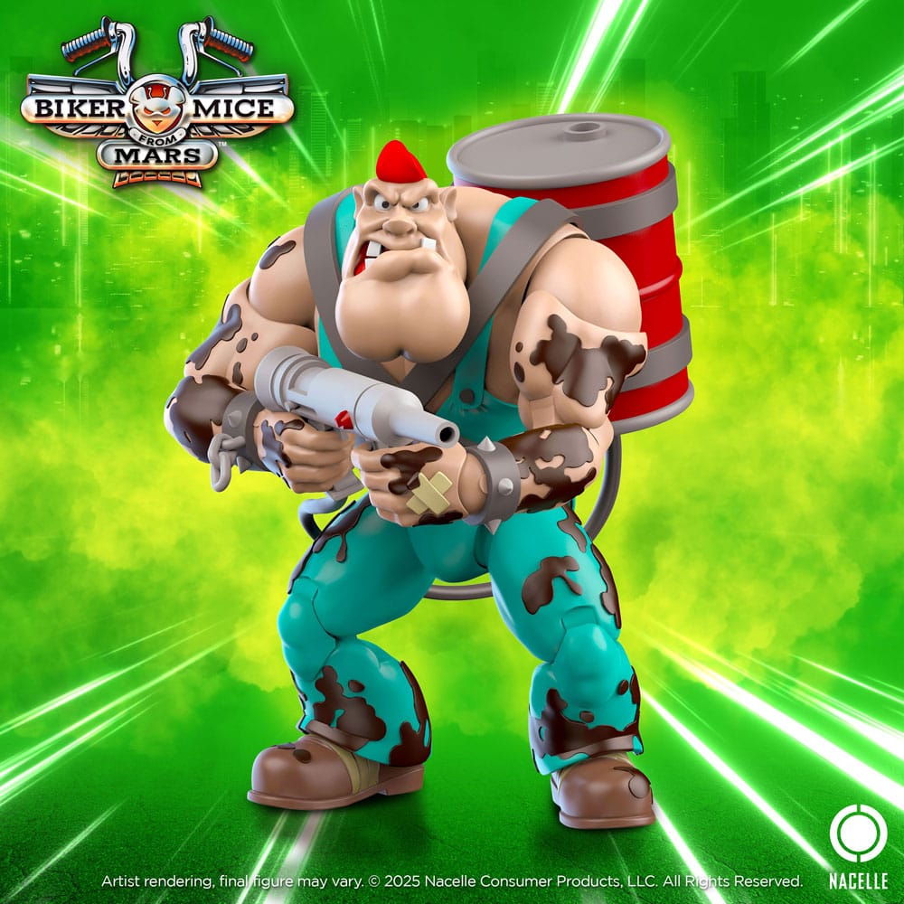Greasepit biker mice from mars. Es torpe, es tonto, rezuma grasa por cada poro de su cuerpo. ¡con razón nunca ha podido criar! Greasepit siempre busca complacer a limburger llevando a cabo sus nefastos planes a pesar de la ausencia de beneficios corporativos. Desafortunadamente para él, las molestas alimañas conocidas como los ratones motoristas de marte frustran constantemente sus planes, dejándolo a menudo resbalándose con su propia grasa. Pero no importa cuán duros sean sus enemigos roedores, greasepit volverá a la acción blandiendo su fuerza inhumana y su pistola de grasa de barril de petróleo, mientras arruina cada alfombra que pisa a su paso. Los motoratones de marte, también conocidos como "biker mice from mars", es un emocionante viaje interplanetario lleno de aventura, velocidad y diversión. Esta serie animada, que debutó en la década de 1990, presenta a tres ratones intrépidos y motorizados que han dejado una marca indeleble en la cultura pop.