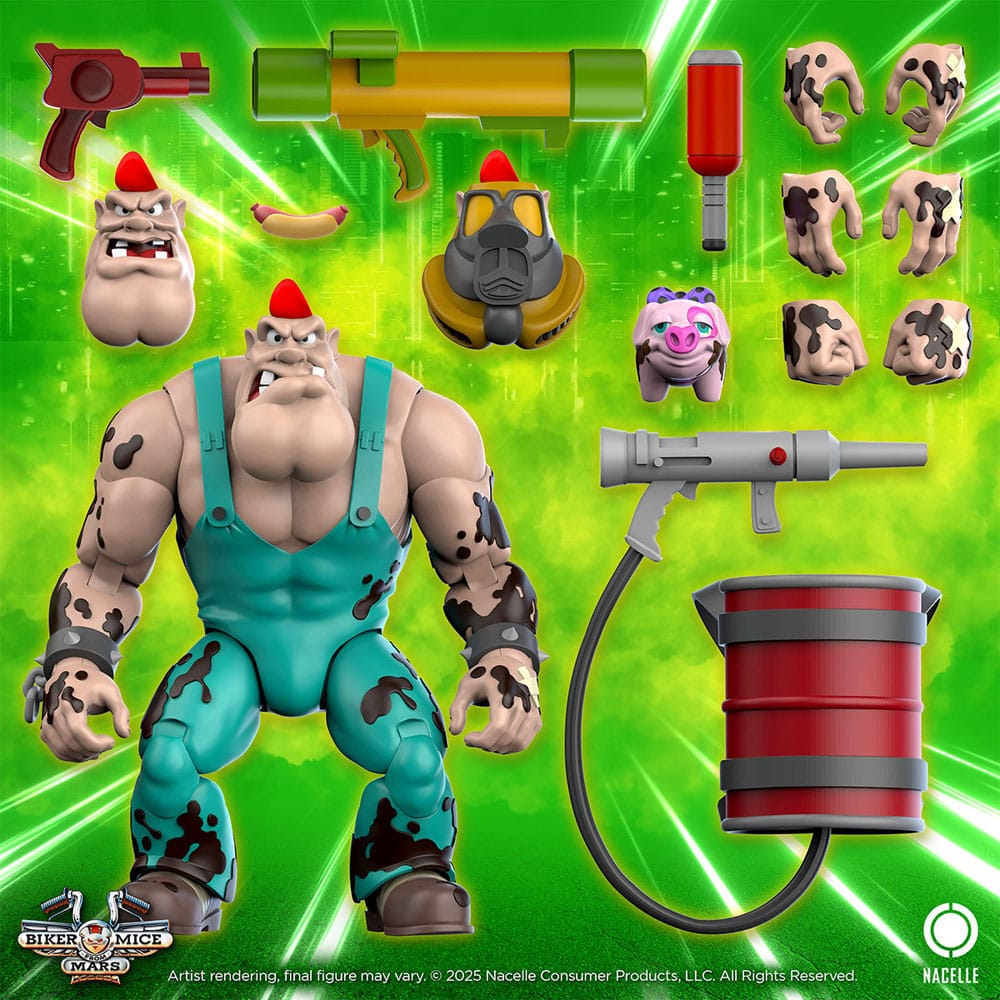 Greasepit biker mice from mars. Es torpe, es tonto, rezuma grasa por cada poro de su cuerpo. ¡con razón nunca ha podido criar! Greasepit siempre busca complacer a limburger llevando a cabo sus nefastos planes a pesar de la ausencia de beneficios corporativos. Desafortunadamente para él, las molestas alimañas conocidas como los ratones motoristas de marte frustran constantemente sus planes, dejándolo a menudo resbalándose con su propia grasa. Pero no importa cuán duros sean sus enemigos roedores, greasepit volverá a la acción blandiendo su fuerza inhumana y su pistola de grasa de barril de petróleo, mientras arruina cada alfombra que pisa a su paso. Los motoratones de marte, también conocidos como "biker mice from mars", es un emocionante viaje interplanetario lleno de aventura, velocidad y diversión. Esta serie animada, que debutó en la década de 1990, presenta a tres ratones intrépidos y motorizados que han dejado una marca indeleble en la cultura pop.