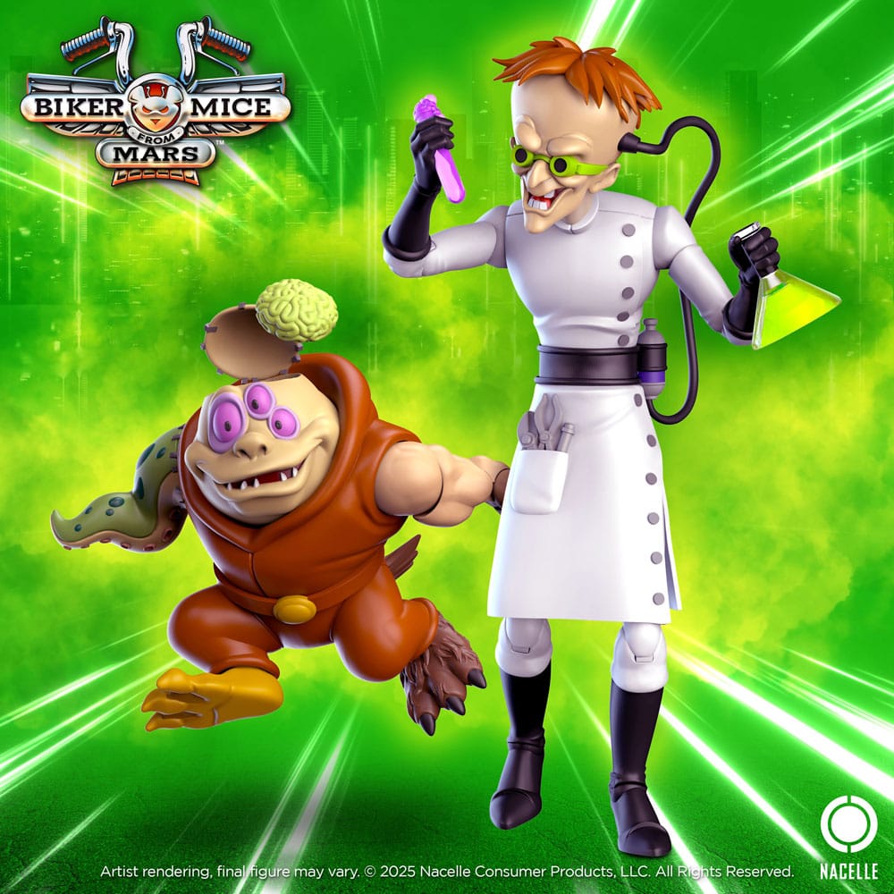 Karbunkle and fred biker mice from mars. El dr. Karbunkle es un científico desquiciado y perverso, siempre inventando monstruosos dispositivos y pociones para su apestoso jefe plutarkiano, lawrence limburger. Experimenta frecuentemente con su excéntrico asistente, fred el mutante, usándolo como muñeco de prueba para todas las armas del caos masivo. Fred es un bicho raro desquiciado que disfruta siendo víctima de las pruebas científicas de karbunkle, sin importar lo desquiciadas que sean. Estos dos lunáticos son una receta para el desastre: el dúo perfecto para frustrar cualquier intento de detener a los entrometidos ratones motoristas de marte. Los motoratones de marte, también conocidos como "biker mice from mars", es un emocionante viaje interplanetario lleno de aventura, velocidad y diversión. Esta serie animada, que debutó en la década de 1990, presenta a tres ratones intrépidos y motorizados que han dejado una marca indeleble en la cultura pop.